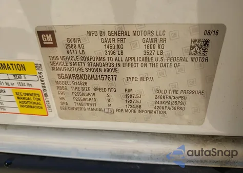 2017 Buick Enclave Leather из США, поврежденный, VIN 5GAKRBKD6HJ157677